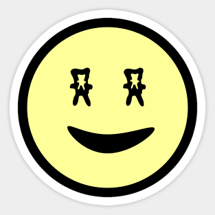 Classic retro Smiley Face Emoji with Upside-down Bunny Eyes Sticker